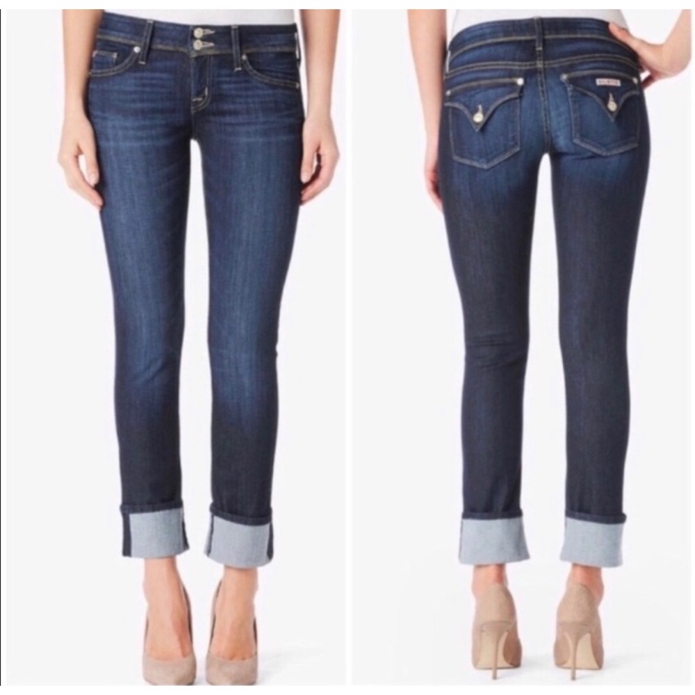 Hudson Ginny Crop Jeans Womens 24 Blue Straight Leg Cuffed Dark‎ Wash Indie NWT